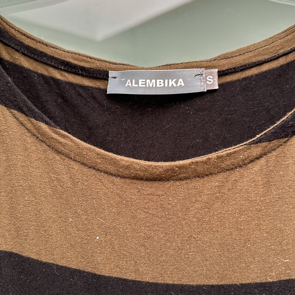 Alembika wide striped brown/black tunic top. Great drape Bust 27.5 in pit to pit - Picture 3 of 5